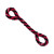 Red and black rope dog toy with twisted design and knotted ends.