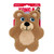 Brown Bear plush dog toy with short limbs and stitched face.  Shown in its retail packaging.