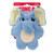 Blue elephant plush dog toy with soft texture and floppy ears.  Shown in its retail packaging.