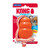 Orange KONG-shaped dog toy with red and white rope attached. Shown in its retail packaging.
