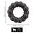 Black ring shaped dog toy with rounded texture all the way around.  Shown with product dimensions