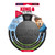 Black circular flying disc dog toy with “KONG” embossed. Shown in its retail packaging.