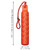 Orange dummy dog toy with rope loop. Shown with product dimensions