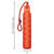 Orange dummy dog toy with rope loop. Shown with product dimensions