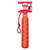 Orange dummy dog toy with rope loop. Shown in its retail packaging.