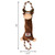 Brown and tan monkey plush  dog toy with roped ends. Shown with product dimensions