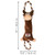 Brown and tan monkey plush  dog toy with roped ends. Shown with product dimensions