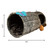Faux wood cat tunnel with hanging toys and textured surface. Shown with product dimensions