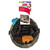 Faux wood cat tunnel with hanging toys and textured surface. Shown in its retail packaging.