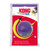 Purple electronic cat ball with two long yellow feathers.  Shown in its retail packaging.