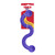 Purple wavy dog toy with smooth texture and flexible shape. Shown in its retail packaging.