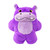 Purple hippo plush dog toy with rounded shape.