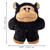 Black and tan Gorilla plush dog toy in a rounded shape.  Shown with product dimensions