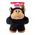 Black and tan Gorilla plush dog toy in a rounded shape.  Shown in its retail packaging.