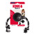 Black natural rubber ball dog toy with a red and white rope through the center. Shown in its retail packaging.