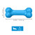 Blue bone-shaped dog toy with textured ends. Shown with product dimensions