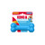 Blue bone-shaped dog toy with textured ends. Shown in its retail packaging.
