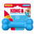 Blue bone-shaped dog toy with textured ends. Shown in its retail packaging.