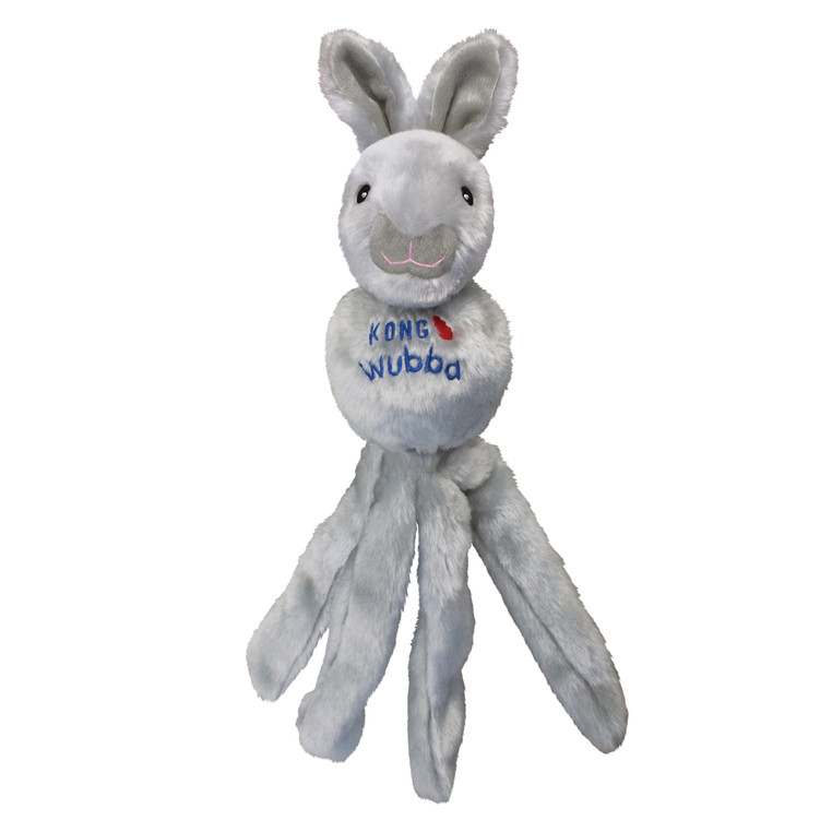 Brown plush fox  dog toy with long tethered ends and floppy ears.