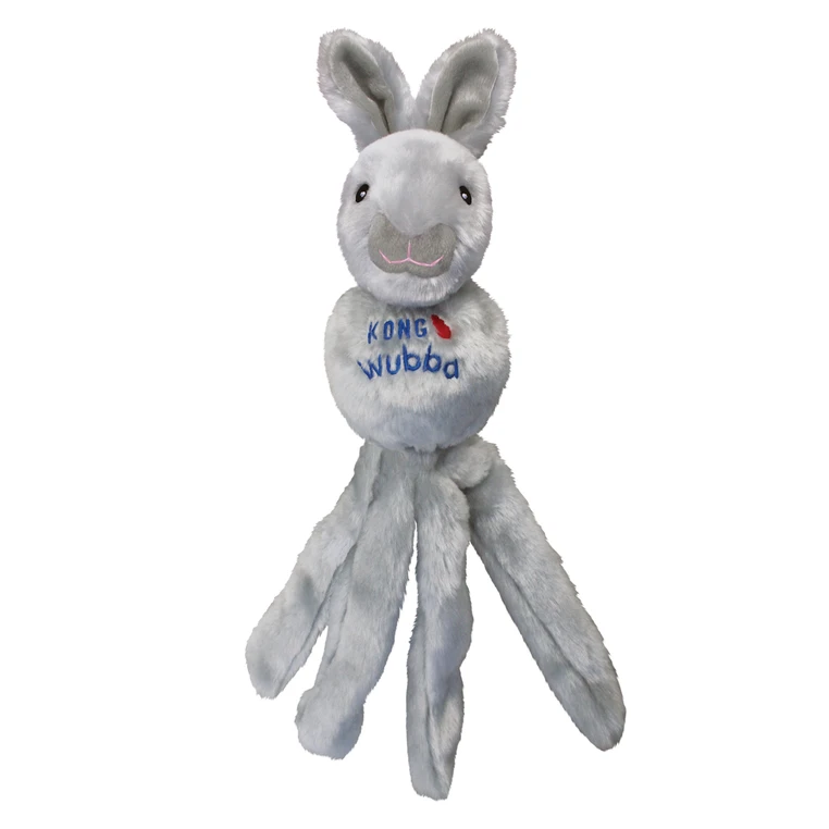 Brown plush fox  dog toy with long tethered ends and floppy ears.
