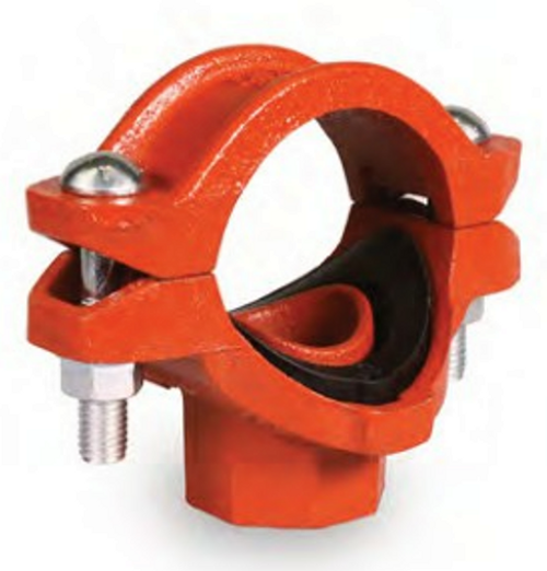 Threaded Mechanical Tee

Grooved Fittings are designed and

manufactured to comply with Groove Dimen-

sion ANSI/AWWA C606. Grooved mechanical

couplings conform to ASTM F1476. Ductile

iron pipe couplings and fittings material con-

form to ASTM A536 Grade 65-45-12. Coatings

of Orange Paint or Hot Dipped Galvanized

Conforming to ASTM A153. Gasket Grade E

EPDM (Green Stripe) -30°F (-34°C) to +230°F

(+110°C)