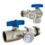 Pex Manifold Ball Valve, With Temperature Gauge, Blue   Handles.