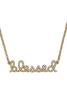 BLESSED Pearl Studded Script Necklace in Worn Gold