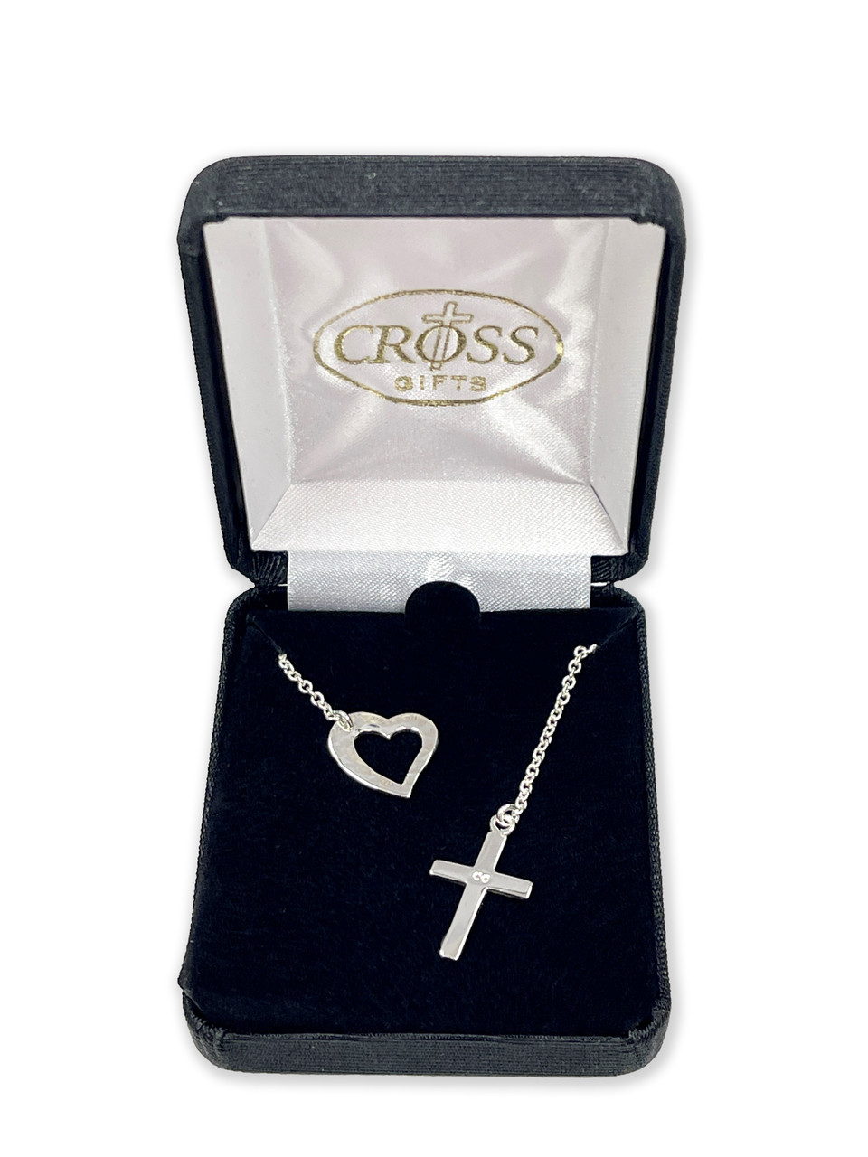 Gold Open Heart Diamond Cross Pendant Necklace