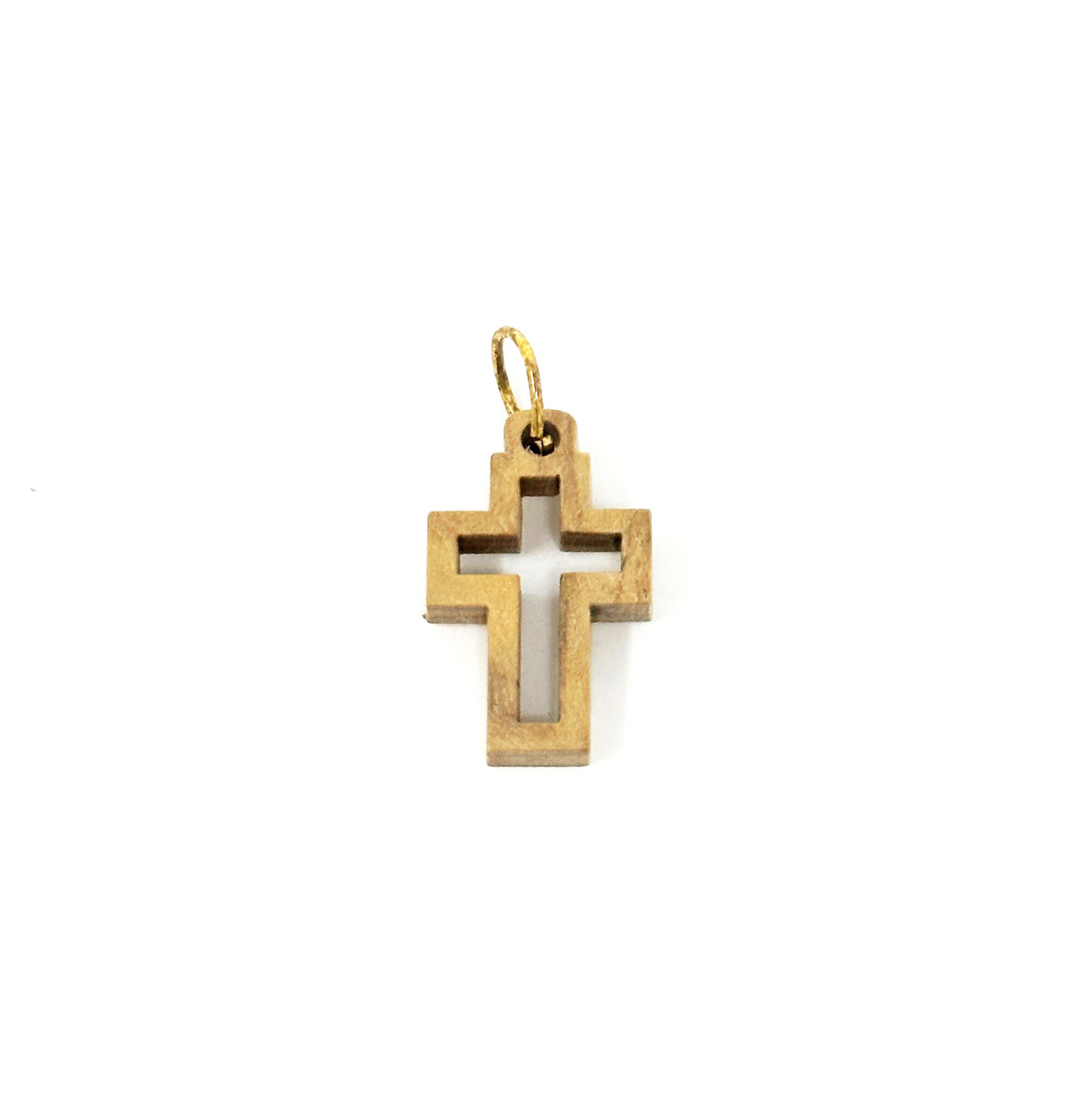 Olive wood cross with heart cut out pendant necklace (made by Christians in  the Holy Land)