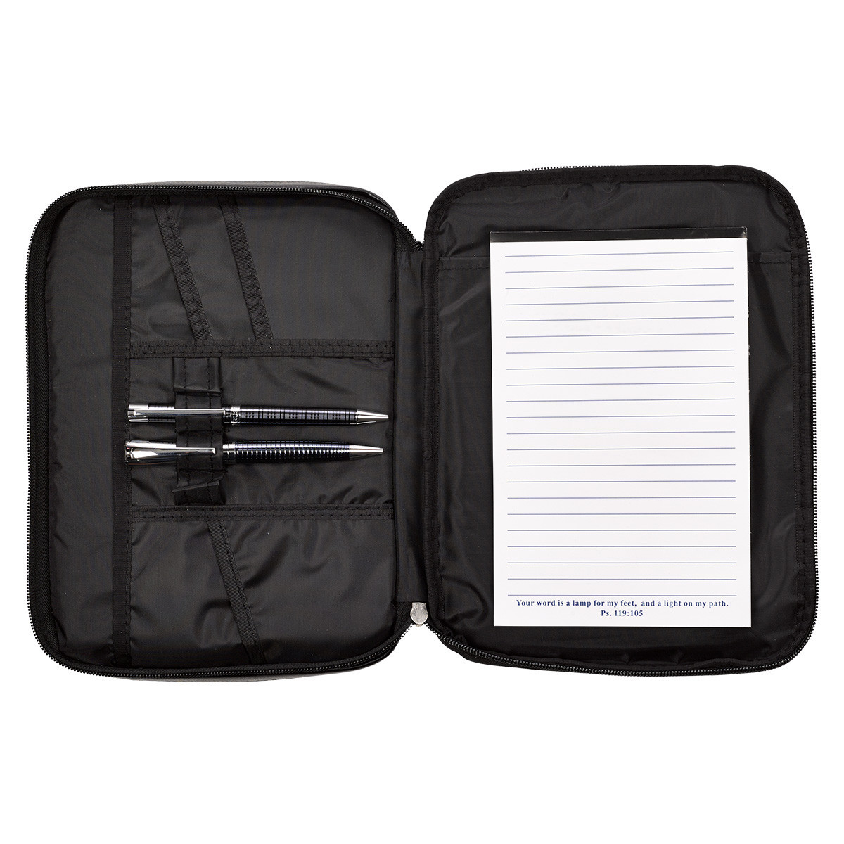 Two Fold Organizer Faux Leather Bible Cover in Black - Museum of