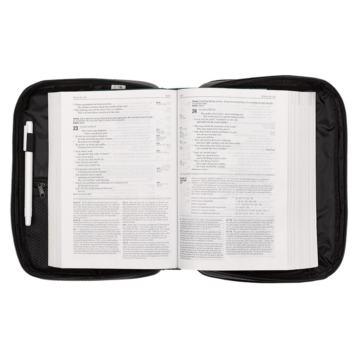 Two Fold Organizer Faux Leather Bible Cover in Black - Museum of