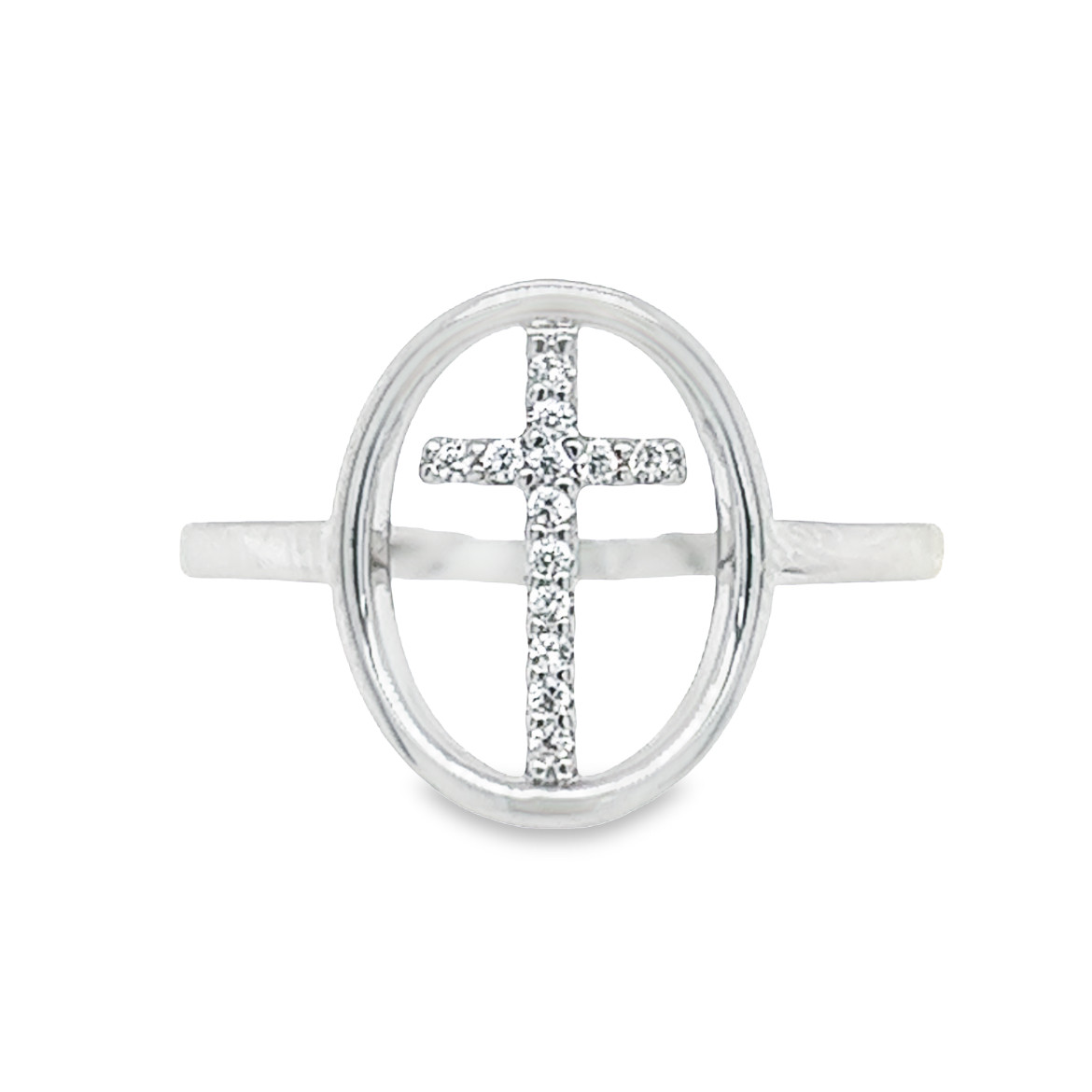 Women's Sterling Silver Cubic Zirconia Circle Cross Ring - Museum