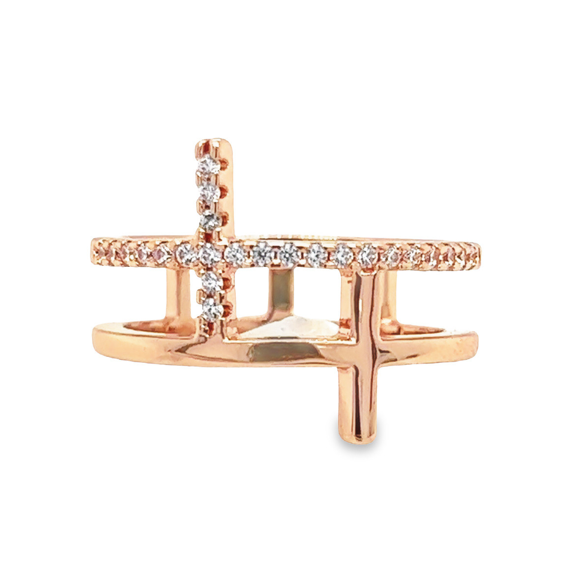 Women's Rose Gold Cubic Zirconia Double Cross Ring - Museum of the