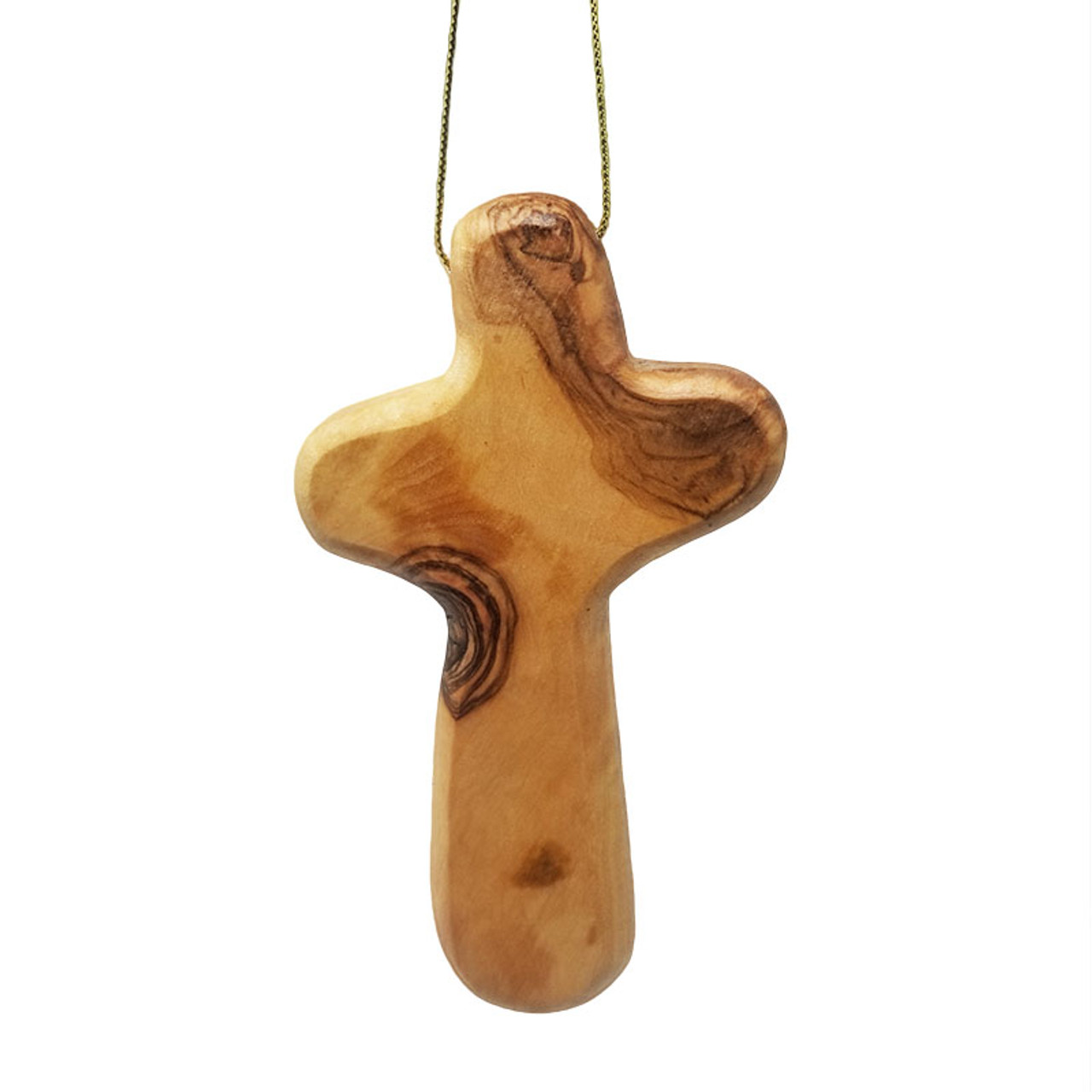 Olive Wood Cross Pendant With Jesus and Saint Benedict - Holy Land Shopping