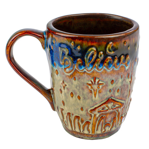 Nativity Scene Believe Pottery Mug