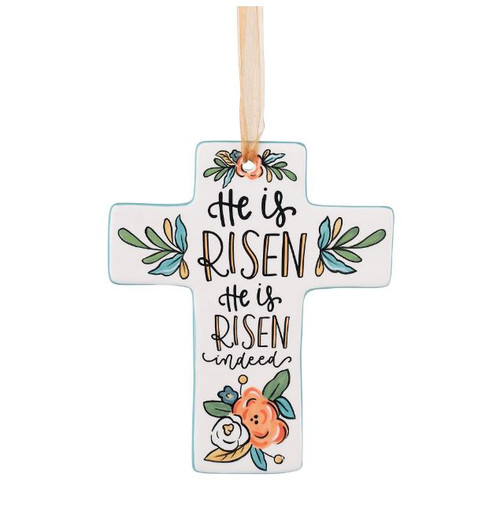 He Is Risen Ceramic Cross