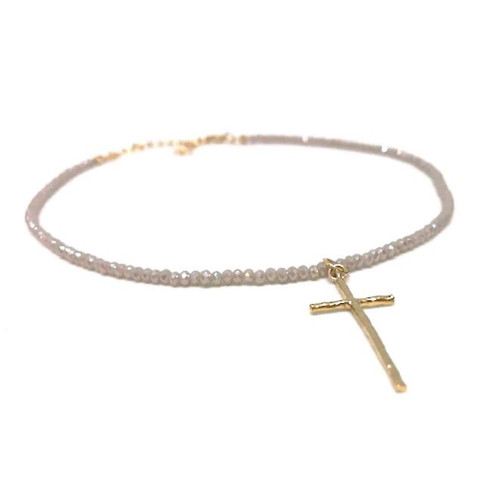 Prayer Cross Necklace in  Pale Pink Shimmer