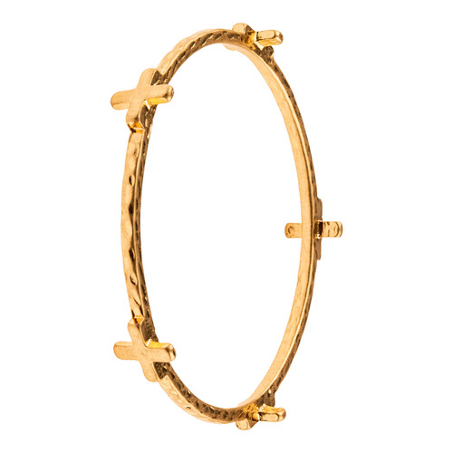 Cross Bangle Bracelet in Worn Gold
