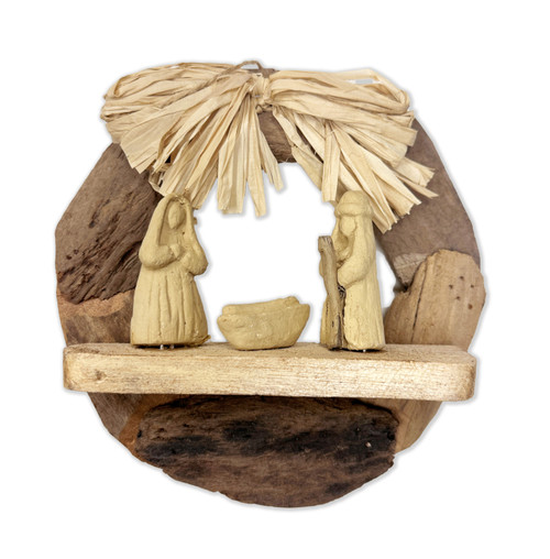 Driftwood Wreath with Nativity & Bow