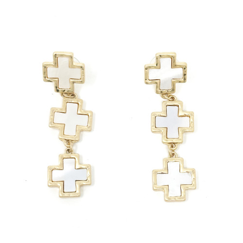 Bethany Mother of Pearl Linked Cross Earring