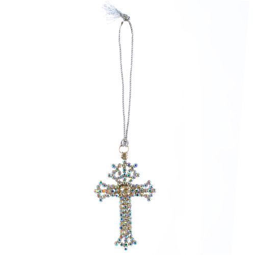 Rainbow Crystal Cross Ornament 