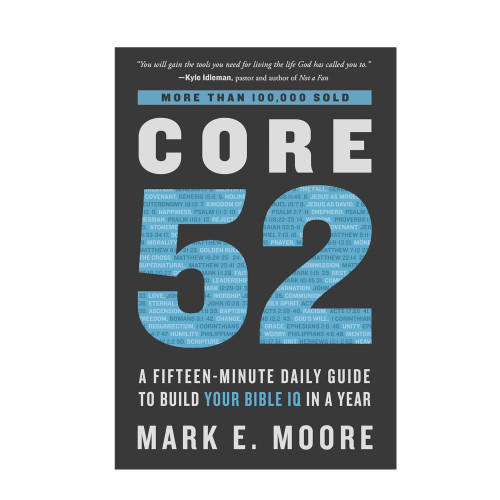 Image shows the front cover of the book, Core 52: A Fifteen-Minute Daily Guide to Build Your Bible IQ in a Year.