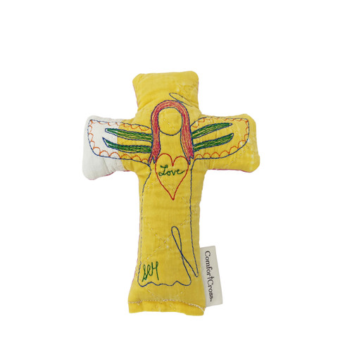 Image shows a Handmade Quilted Comfort Cross – Angel Love Yellow Cross.