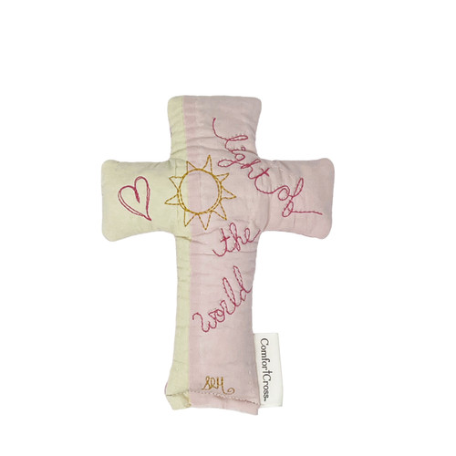 Image shows the front of a Handmade Quilted Comfort Cross – Light of the World.