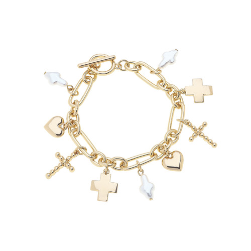 Image shows the Helena Multi Cross Charm Bracelet, which features multiple cross charms.