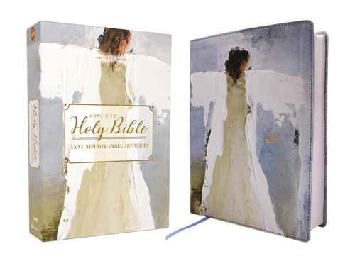 The imges shows the front cover and book sleeve of the Amplified Holy Bible, part of Anne Neilson Angel Art Series, this one in blue.
