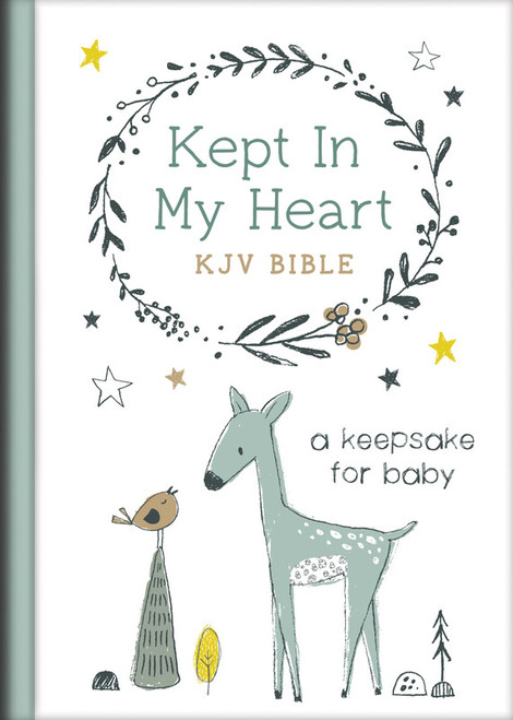 The image shows the front cover of the Kept in My Heart KJV Bible, featuring a hazel woodland look suitable for boys.