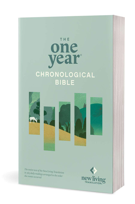 The image shows the NLT, One Year Chronological Bible at an angle.