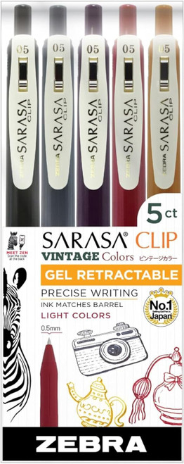 Zebra Pen Sarasa Clip Retractable Gel Pens,  5 pack 