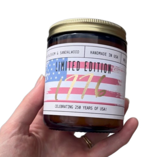 The image shows the front of this limited-time 1776 USA soy candle.